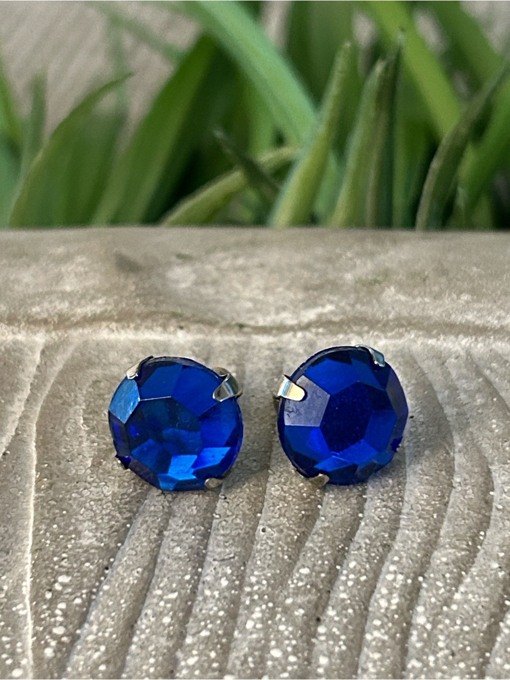 Blue Crystal Stud Earrings Round Blue Faceted Studs